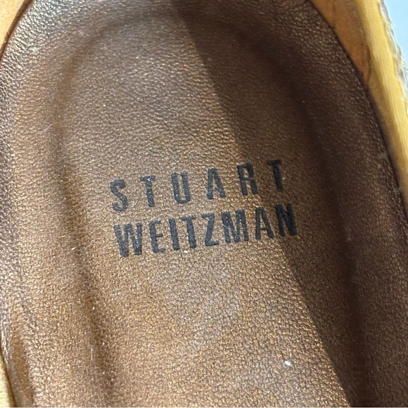 STUART WEITZMAN Sz 9 Textured Gold Toned Ballet Flats Almond Toe Bow Detail - Picture 4 of 10
